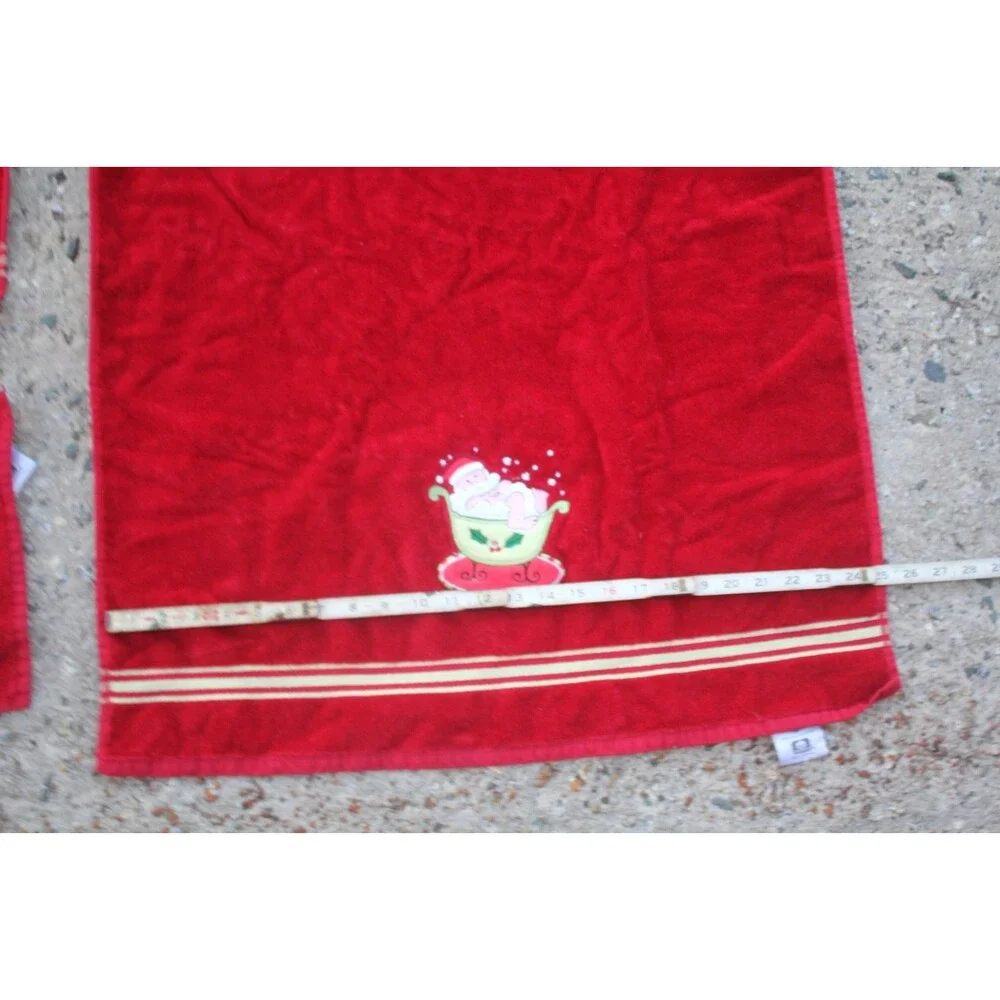 Set of 3 Ritz Hand Bathroom Towels Body Cotton Soft Embroidered Santa In Bathtub